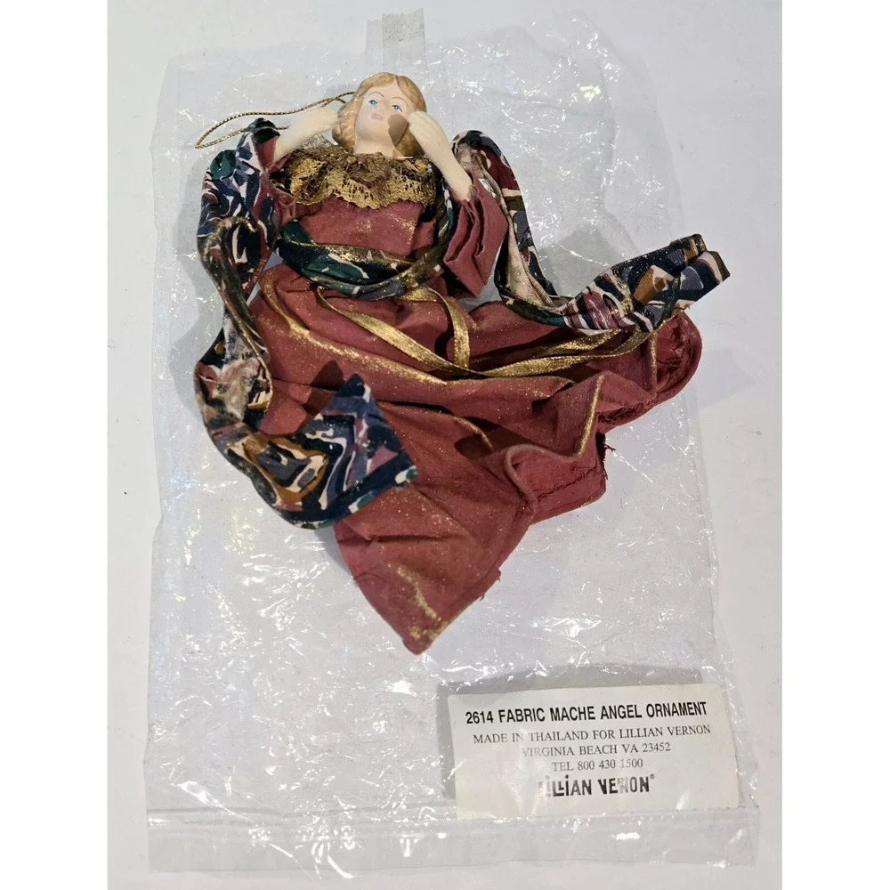 Lillian Vernon Fabric Mache Angel Ornament Tree Topper 6.5